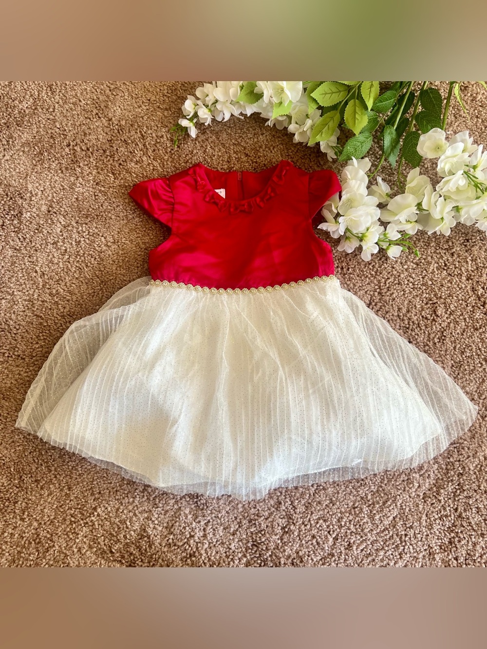 Red and White Girls Tulle Party Dress